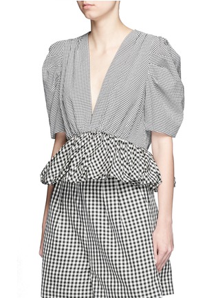 Front View - Click To Enlarge - ISA ARFEN - Gingham print plunge neck top