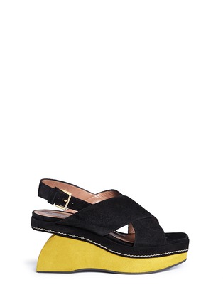 Main View - Click To Enlarge - MARNI - Suede cutout wedge slingback sandals