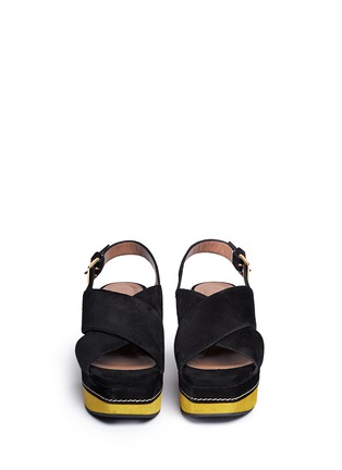 Figure View - Click To Enlarge - MARNI - Suede cutout wedge slingback sandals