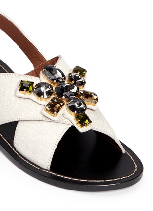 Detail View - Click To Enlarge - MARNI - Rhinestone appliqué pony hair sandals