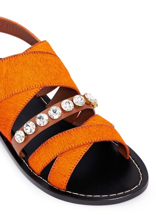 Detail View - Click To Enlarge - MARNI - Jewelled leather calf hair slingback sandals