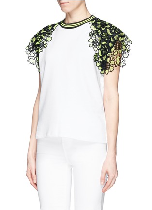 Front View - Click To Enlarge - MSGM - Mesh floral lace sleeve top