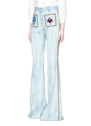 Front View - Click To Enlarge - GUCCI - Stud floral patch flared denim pants