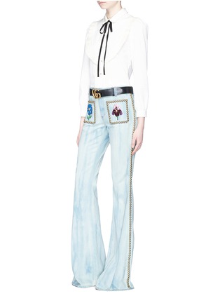 Figure View - Click To Enlarge - GUCCI - Stud floral patch flared denim pants