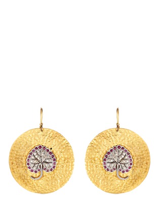 Main View - Click To Enlarge - AISHWARYA - Diamond spinel leaf textured disc drop earrings