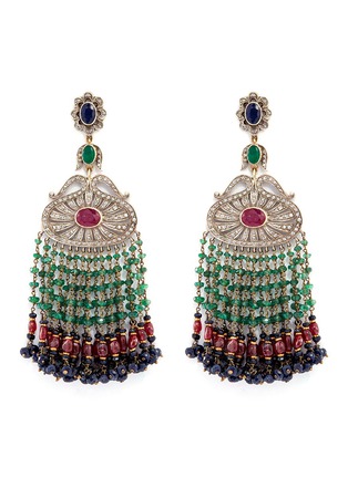 Main View - Click To Enlarge - AISHWARYA - Diamond pavé sapphire ruby emerald fringe earrings