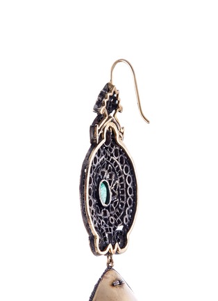 Detail View - Click To Enlarge - AISHWARYA - Diamond gemstone gold alloy swirl fretwork drop earrings
