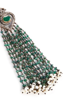 Detail View - Click To Enlarge - AISHWARYA - Diamond emerald pearl fringe earrings
