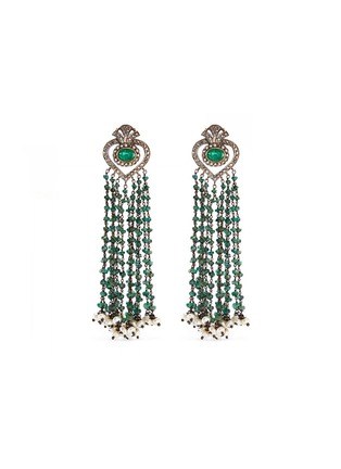 Main View - Click To Enlarge - AISHWARYA - Diamond emerald pearl fringe earrings