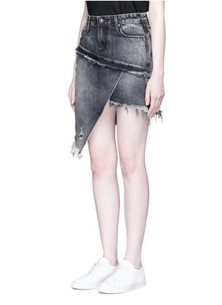 Front View - Click To Enlarge - 72877 - 'Elseya' asymmetric overlay frayed denim skirt