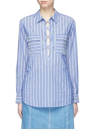 Main View - Click To Enlarge - EQUIPMENT - 'Knox' stripe lace-up cotton shirt
