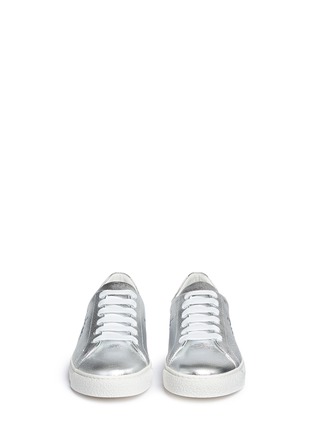 Front View - Click To Enlarge - ANYA HINDMARCH - 'Space Invaders' embossed metallic leather sneakers