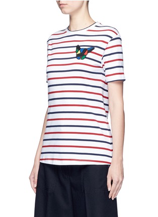 Front View - Click To Enlarge - ÊTRE CÉCILE - 'Olympic Dog' collage badge Breton stripe T-shirt