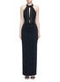 Main View - Click To Enlarge - 72723 - Bandage collar plunge keyhole lace trim gown