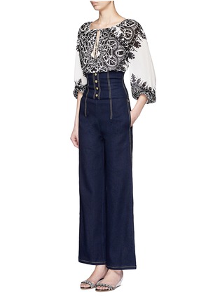 Figure View - Click To Enlarge - ALICE & OLIVIA - 'Naya' tribal print ruched peasant blouse