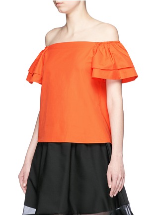 Front View - Click To Enlarge - ALICE & OLIVIA - 'Loryn' ruffle sleeve poplin off-shoulder top