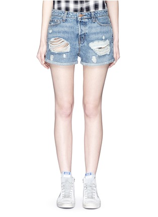Detail View - Click To Enlarge - J BRAND - 'Gracie' high rise roll cuff ripped denim shorts