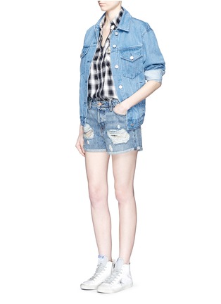 Figure View - Click To Enlarge - J BRAND - 'Gracie' high rise roll cuff ripped denim shorts