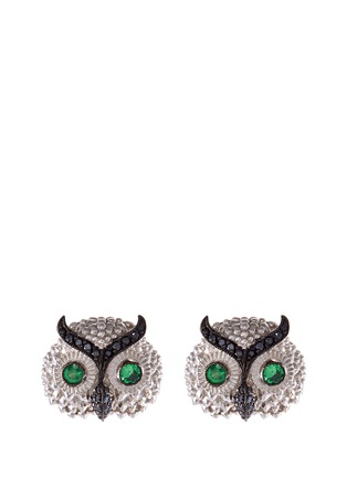 Main View - Click To Enlarge - SALLY SOHN - Diamond tsavorite 18k gold owl earrings
