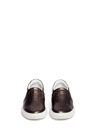 Figure View - Click To Enlarge - LANVIN - Metallic snake embossed leather slip-ons