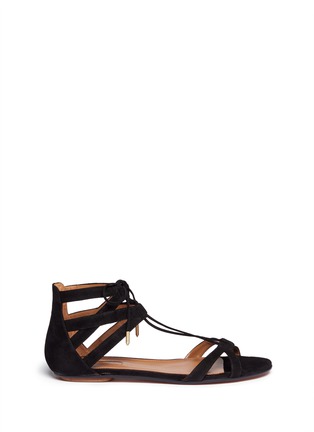 Main View - Click To Enlarge - AQUAZZURA - 'Beverly Hill' suede lace up flat sandals