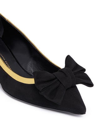 Detail View - Click To Enlarge - 73426 - 'Yvette' metallic trim bow suede pumps
