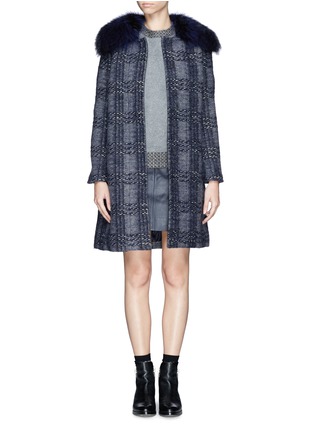 Main View - Click To Enlarge - TORY BURCH - 'Quentin' raccoon fur collar plaid tweed coat