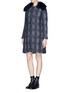 Figure View - Click To Enlarge - TORY BURCH - 'Quentin' raccoon fur collar plaid tweed coat