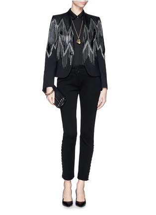 Figure View - Click To Enlarge - EMILIO PUCCI - Fring calf hair chain leather wool-blend blazer