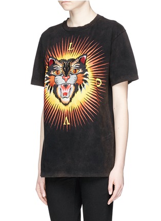 Front View - Click To Enlarge - GUCCI - 'Angry Cat' appliqué oversized washed T-shirt