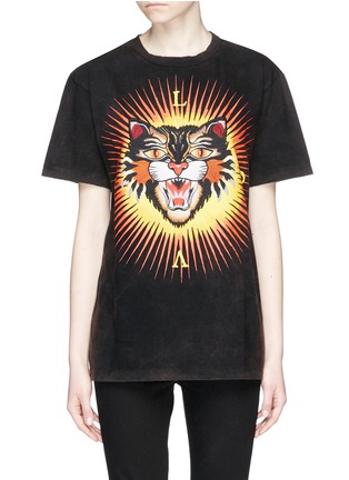 Main View - Click To Enlarge - GUCCI - 'Angry Cat' appliqué oversized washed T-shirt