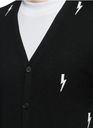 Detail View - Click To Enlarge - NEIL BARRETT - Thunderbolt intarsia cotton cardigan