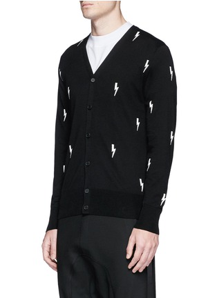 Front View - Click To Enlarge - NEIL BARRETT - Thunderbolt intarsia cotton cardigan
