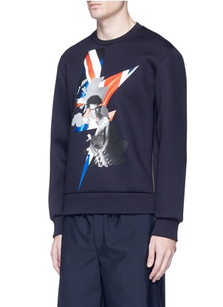 Front View - Click To Enlarge - NEIL BARRETT - Portrait thunderbolt hybrid print neoprene sweatshirt