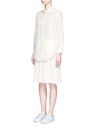 Front View - Click To Enlarge - CHICTOPIA - Pleated crepe hem poplin shirt dress