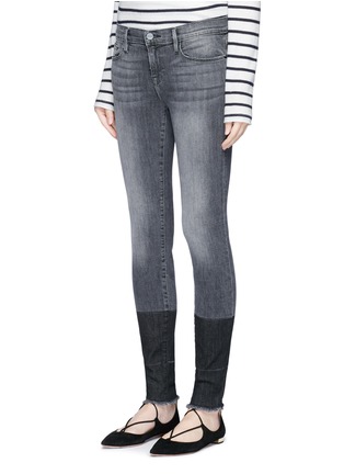 Front View - Click To Enlarge - FRAME - 'Le Skinny de Jeanne' two-tone frayed cuff jeans
