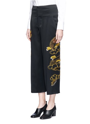 Front View - Click To Enlarge - MS MIN - Sequin dragon embroidery cropped satin pants