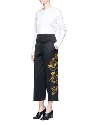 Figure View - Click To Enlarge - MS MIN - Sequin dragon embroidery cropped satin pants