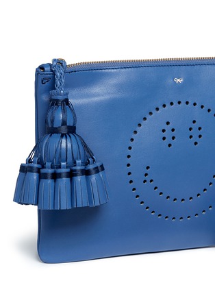 Detail View - Click To Enlarge - ANYA HINDMARCH - 'Smiley Georgiana' perforated leather tassel clutch