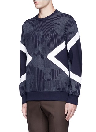 Front View - Click To Enlarge - NEIL BARRETT - Camouflage pinstripe panelled sweatshirt
