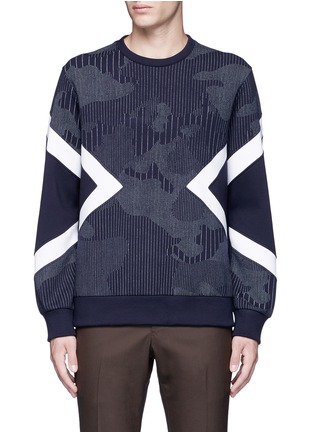Main View - Click To Enlarge - NEIL BARRETT - Camouflage pinstripe panelled sweatshirt