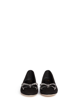 Figure View - Click To Enlarge - 73426 - Crystal bow suede ballerina flats