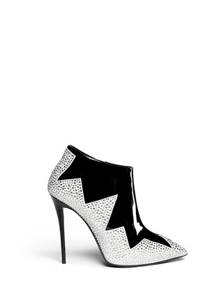 Main View - Click To Enlarge - 73426 - 'Yvette' strass zigzag suede panel patent leather booties