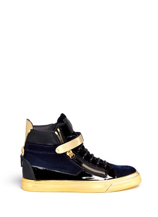 Main View - Click To Enlarge - 73426 - 'Coby London' leather velvet combo high top sneakers