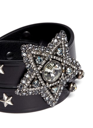 Detail View - Click To Enlarge - LANVIN - Crystal star leather wrap bracelet