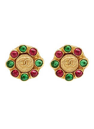 Main View - Click To Enlarge - VINTAGE CHANEL - Glass cabochon logo coin clip earrings