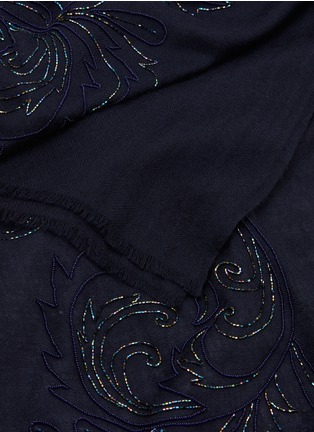 Detail View - Click To Enlarge - JANAVI - Leaf scroll embellished cashmere scarf