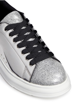 Detail View - Click To Enlarge - PEDDER RED - Mirror faux leather glitter sneakers