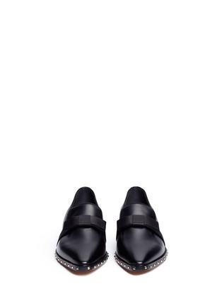 Front View - Click To Enlarge - VALENTINO GARAVANI - Grosgrain bow stud leather slip-ons