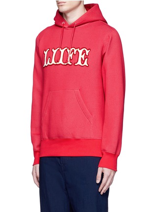 Front View - Click To Enlarge - SACAI - 'LIIFE' embroidery cotton blend neoprene hoodie